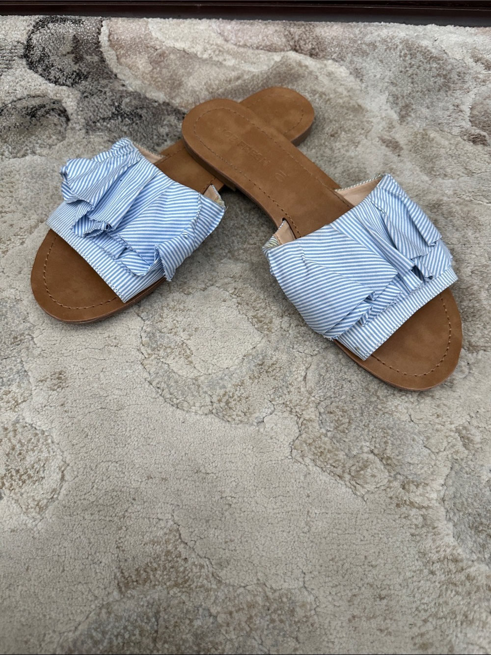 Joe Fresh Blue Striped Ruffle Slide Sandals